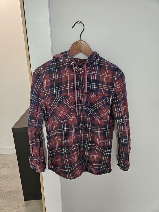 Garage Tops - Garage Red and Navy Plaid Boyfriend Shirt
